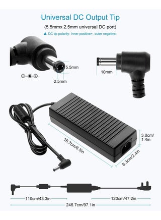 AC 100-240V to DC 12V 10A Power Supply Adapter Converter Transformer 12 Volt 10 Amp 120W with 5.5mm x 2.5mm /2.1mm DC Output Jack for 5050 3528 LED Strip Light CCTV Cameras 3D Printer - view 2